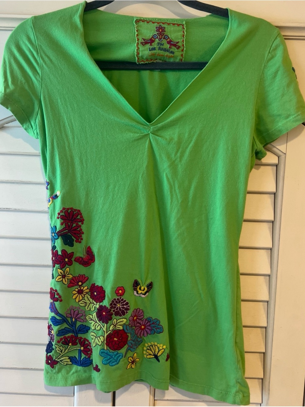 Johnny Was Green Embroidered Top -Small-